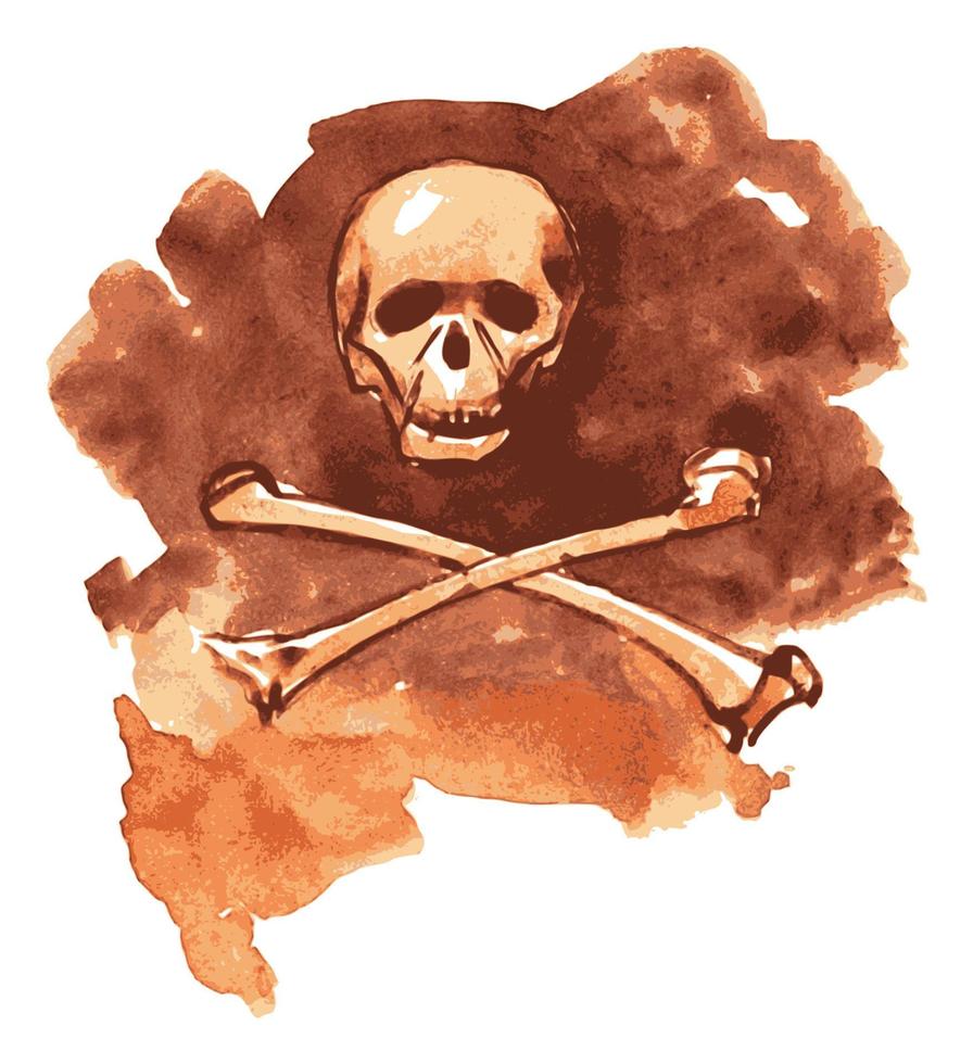 calavera y huesos cruzados sepia acuarela vector