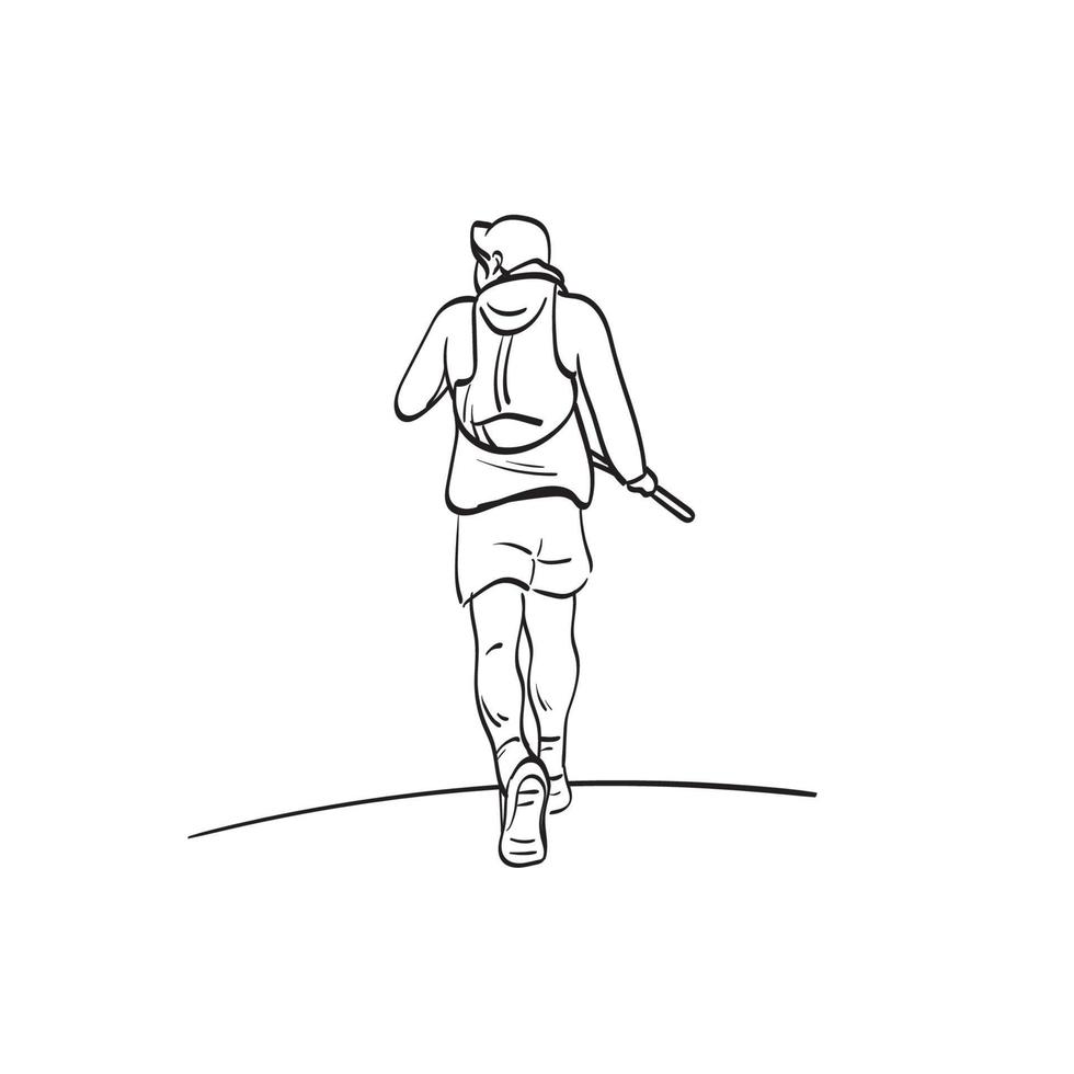 vector de ilustración de maratón de pista de atleta corredor masculino de arte lineal aislado sobre fondo blanco