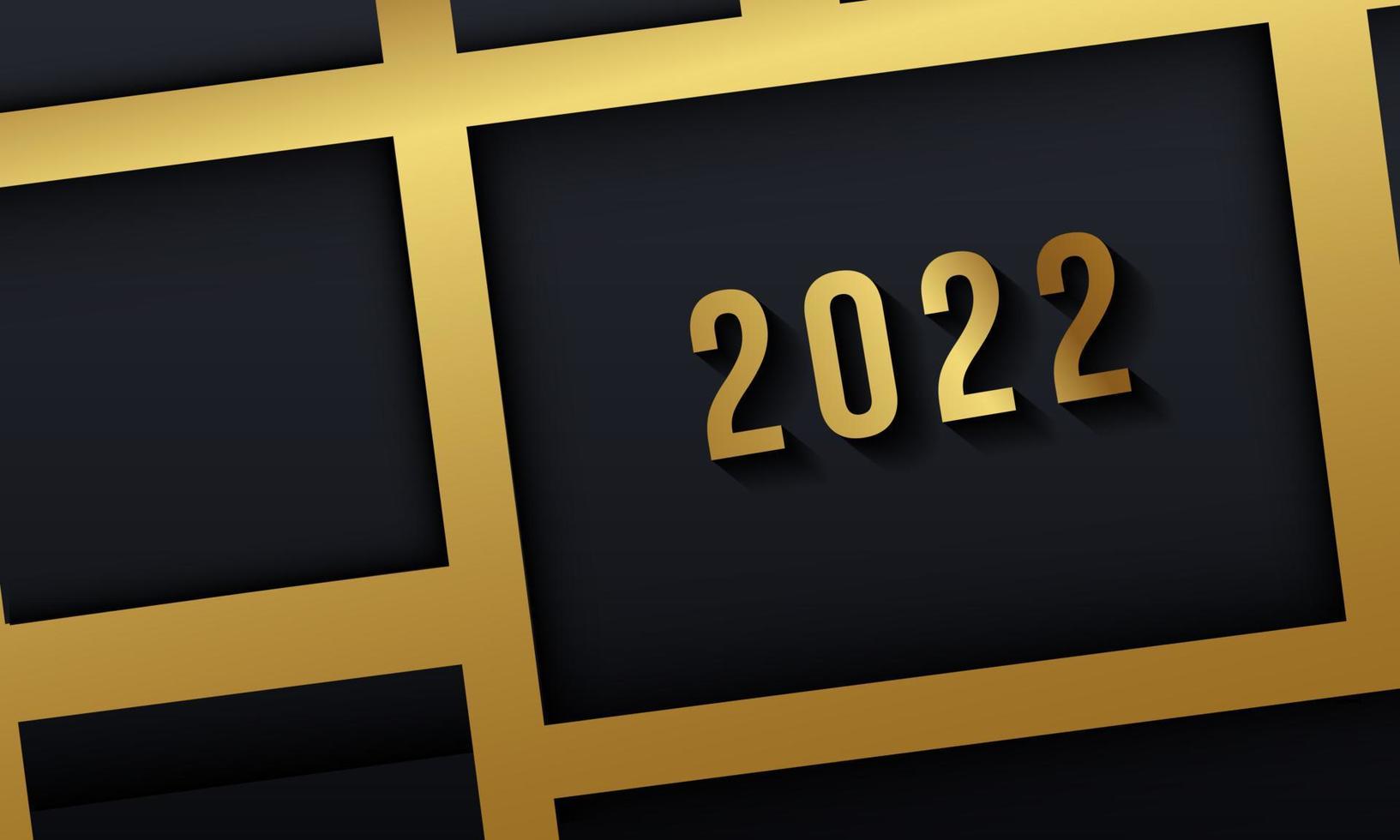 Happy new 2022 year Elegant gold background gold line, deep shadow and light. Minimalistic text template vector