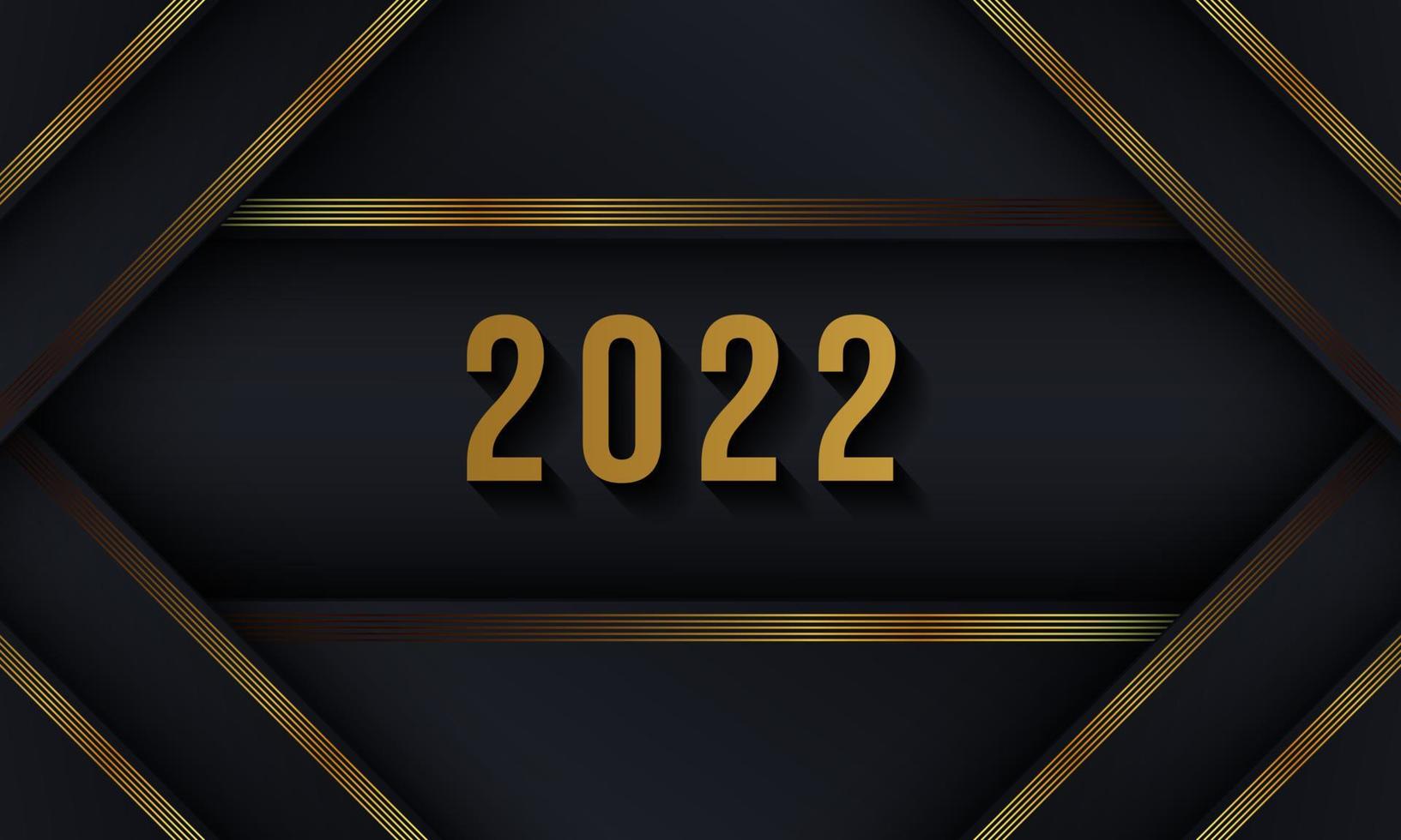 Happy new 2022 year Elegant gold background gold line, deep shadow and light. Minimalistic text template vector