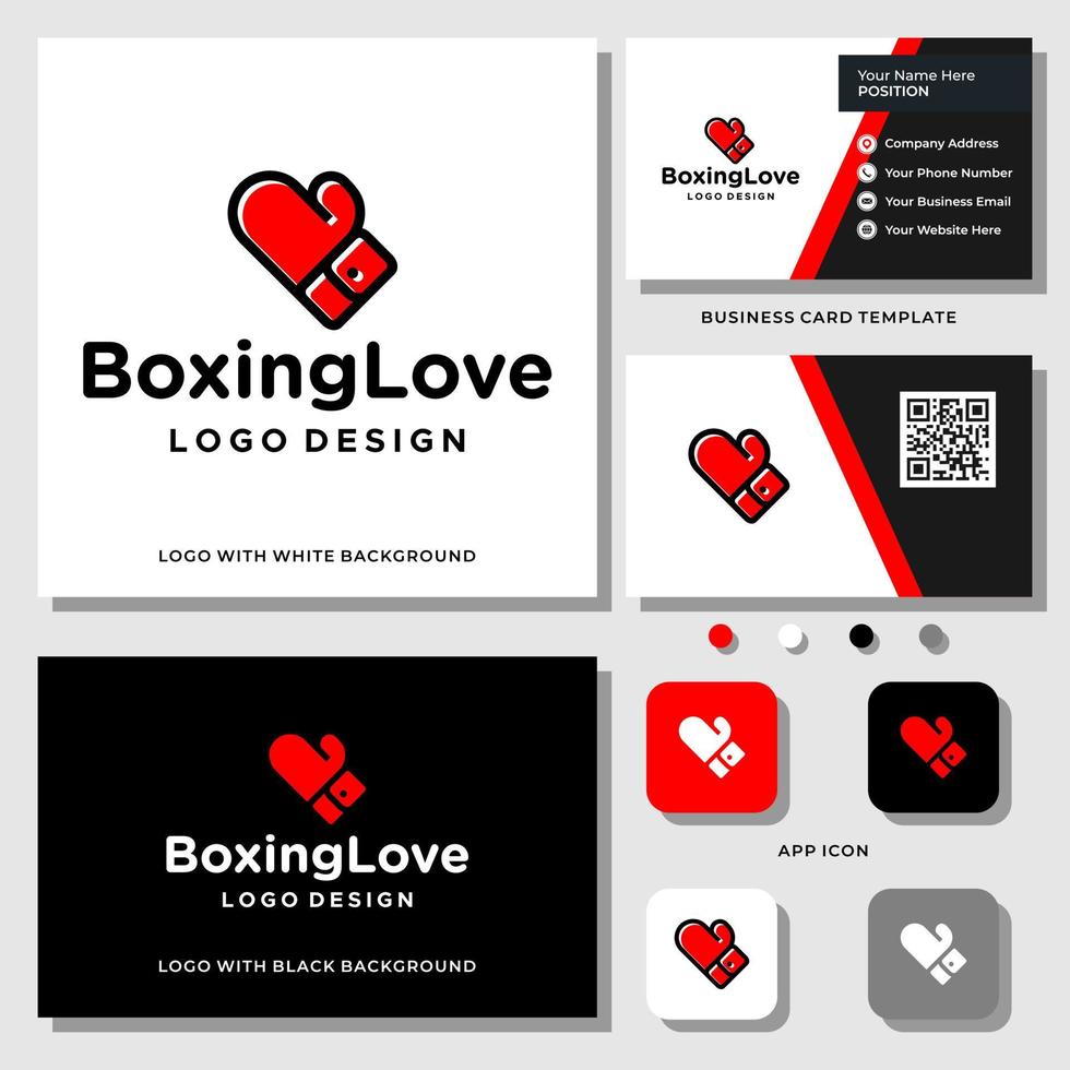 Boxing gloves and love logo design with business card template. vector