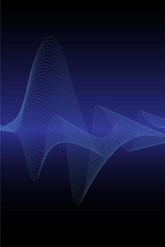 Fondo azul y negro con ondas de arte de línea azul degradada. Gráficos futuristas con concepto de tecnología de ondas de sonido. diseño digital con tapa monocromática. plantillas modernas vector