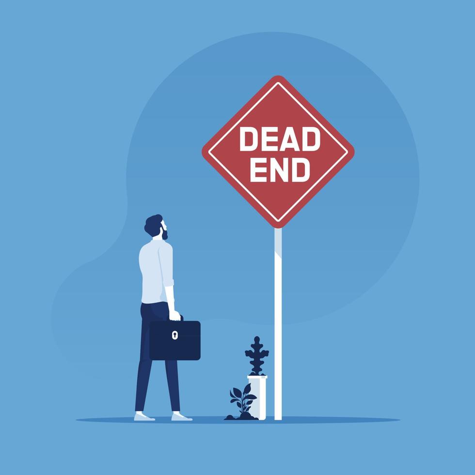 businessman standing at the end of road with dead end signage, concept of wrong decision in business or end of career path vector