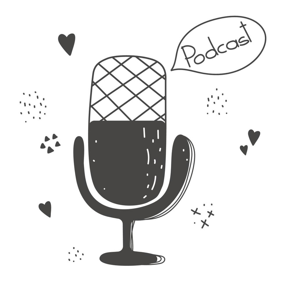 microphone doodle. Online education concept and decoration. Podcast and broadcast vector