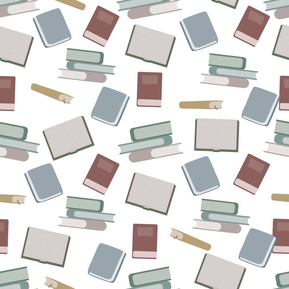 Doodle books background. Seamless pattern stacks and piles of different books, magazines and notebooks. Different books from library vector