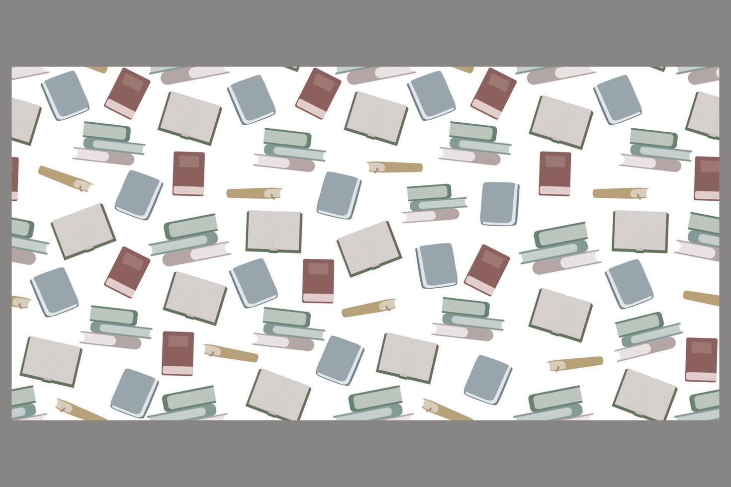 Doodle books background. Seamless pattern stacks and piles of different books, magazines and notebooks. Different books from library vector