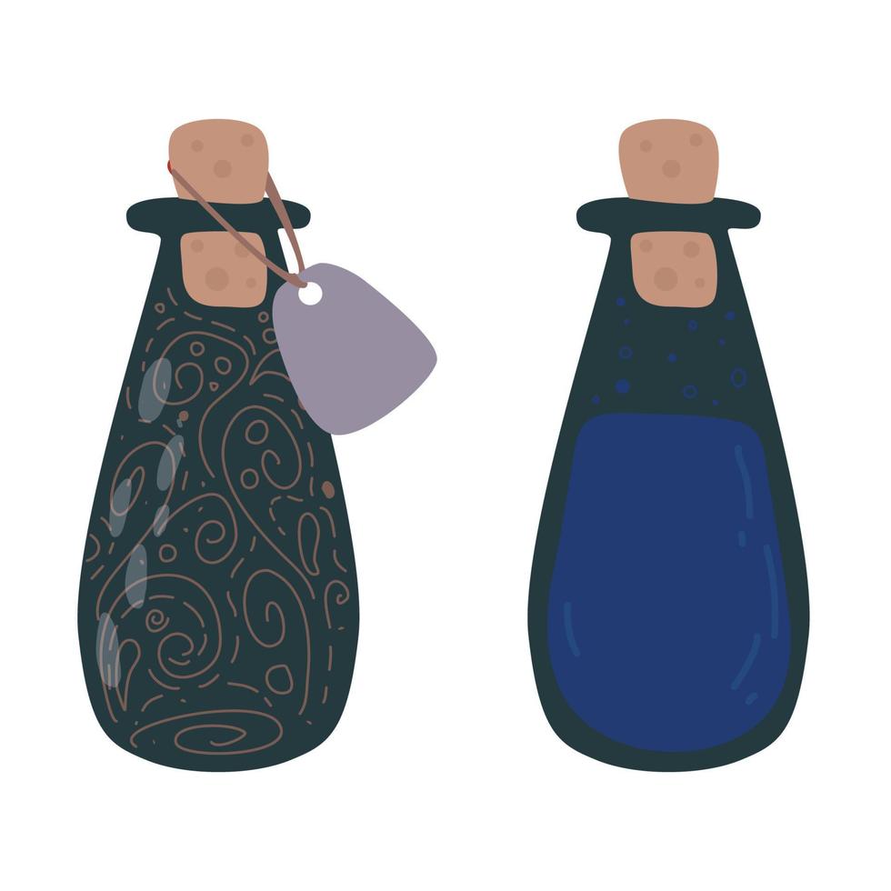 Dark blue magic potion bottle. magic elixir vector