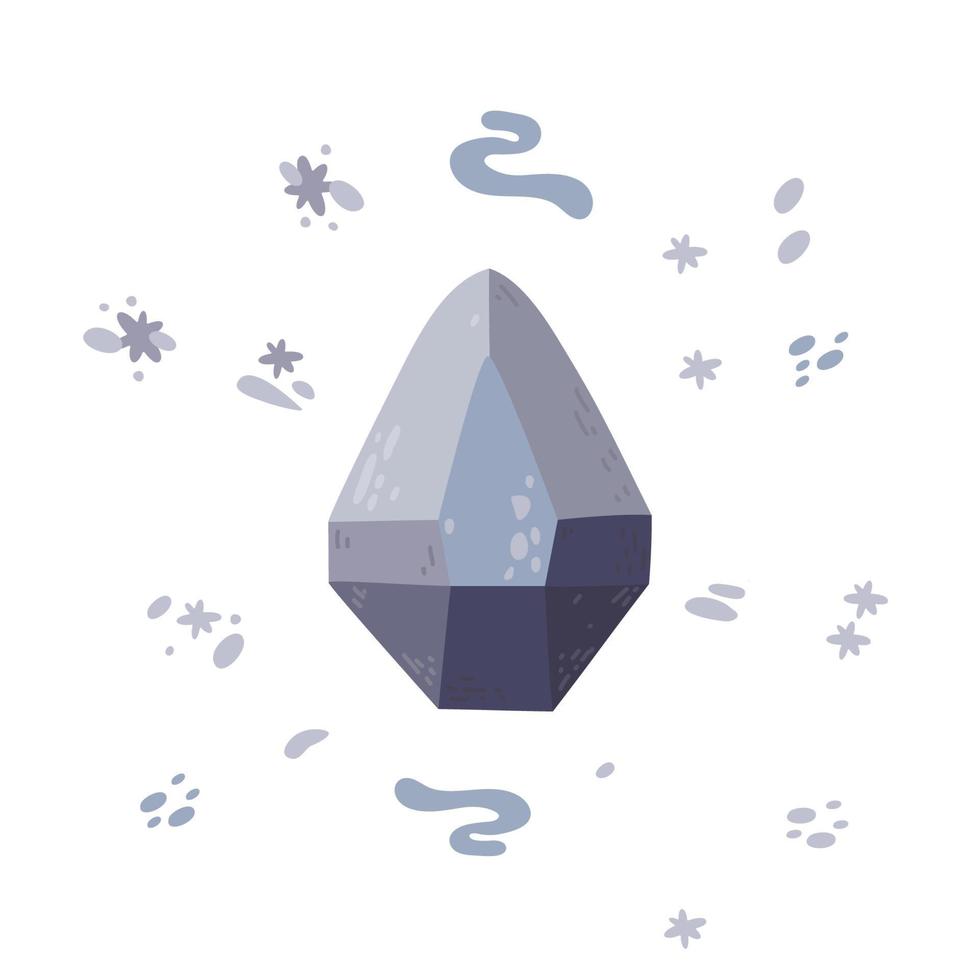 joya azul oscuro, gema, piedras preciosas, piedra mágica sobre un fondo de elementos mágicos vector