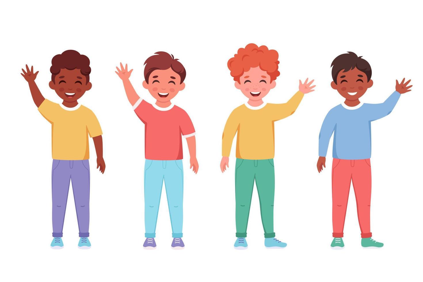 Children of different nationalities smiling and waving hands vector