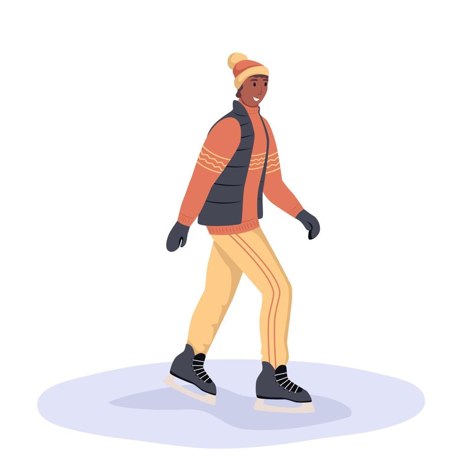 un joven está patinando. divertidos juegos de invierno. ilustración vectorial plana vector