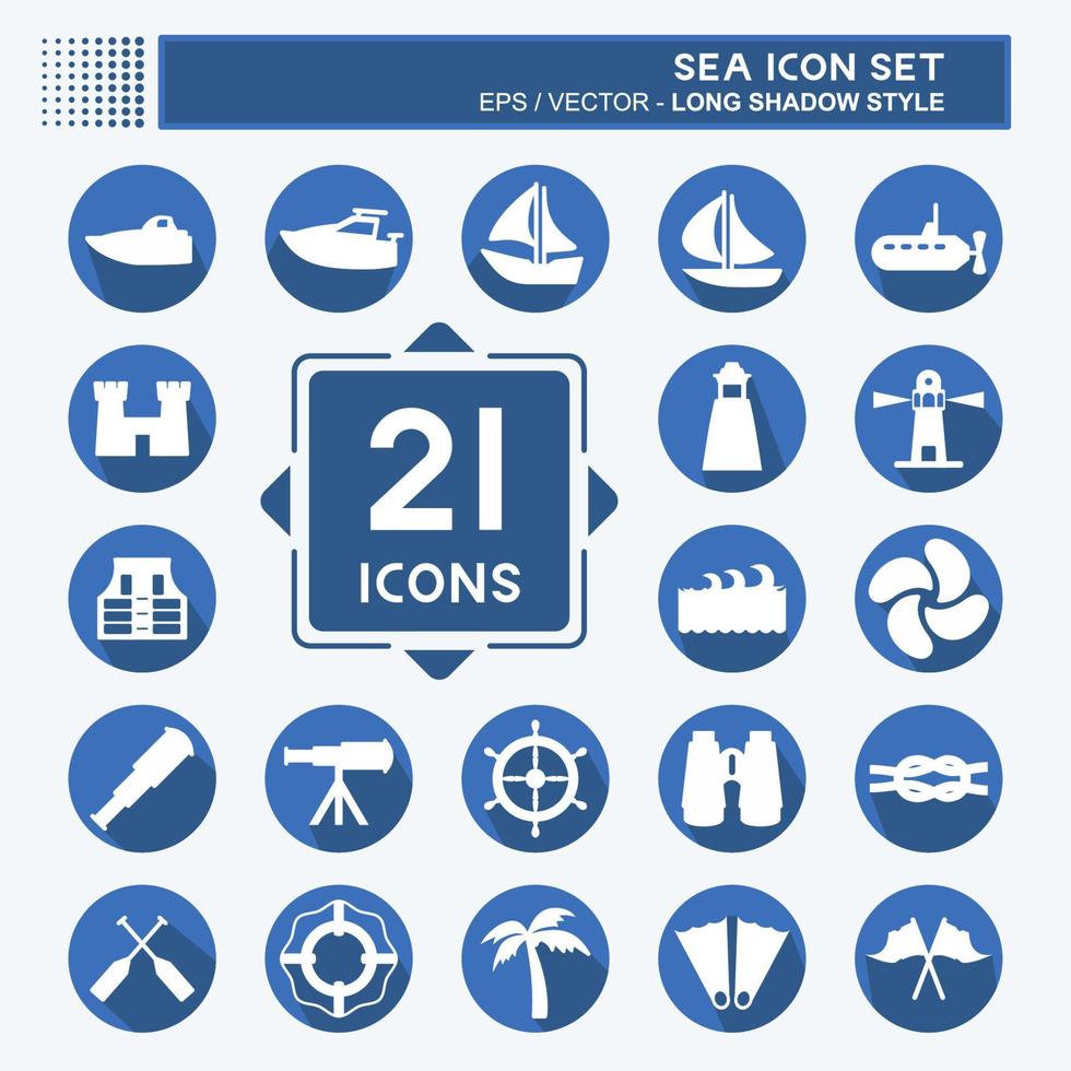 Icon Set Sea - Long Shadow Style - Simple illustration,Editable stroke vector
