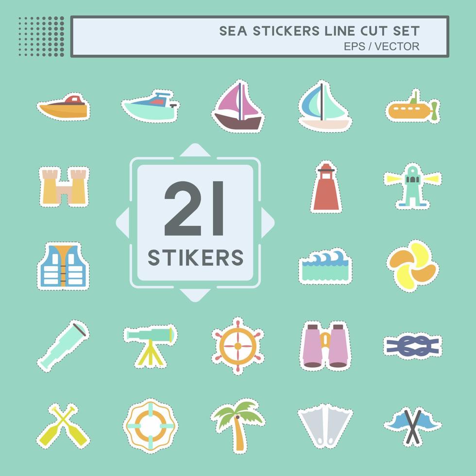 Sticker Set Sea - Line Cut - Simple illustration,Editable stroke vector