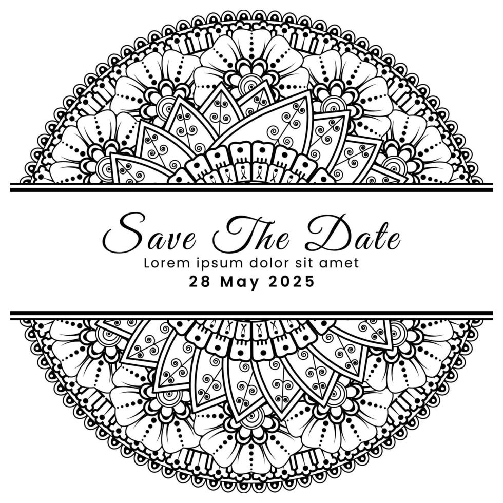 Save the date with mehndi flower. decoration in ethnic oriental, doodle ornament. vector