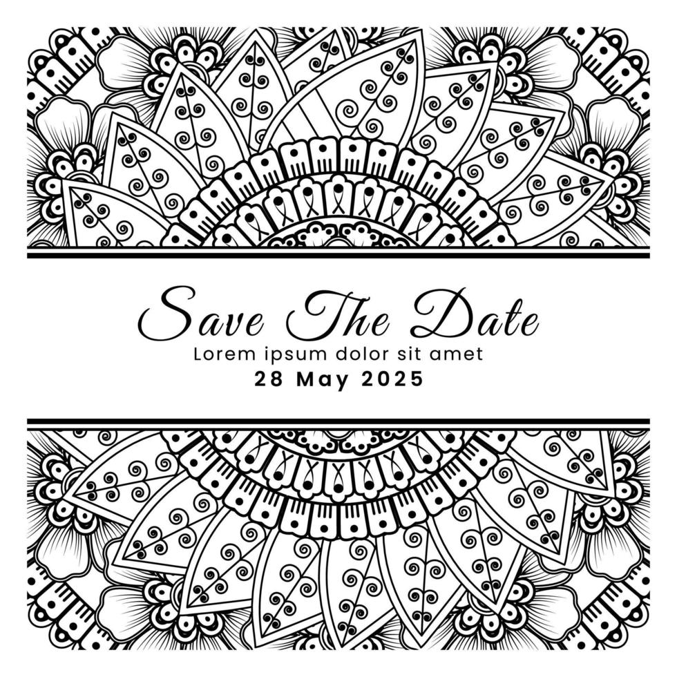 Save the date with mehndi flower. decoration in ethnic oriental, doodle ornament. vector