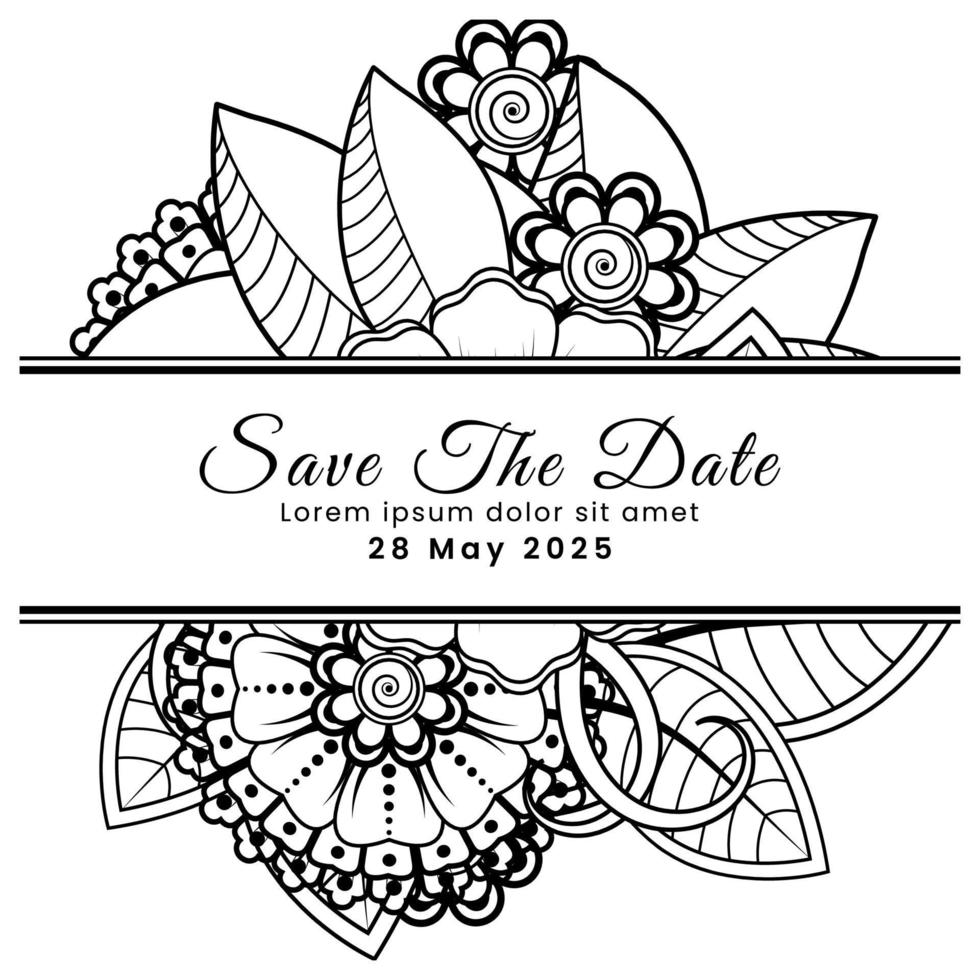 Save the date with mehndi flower. decoration in ethnic oriental, doodle ornament. vector