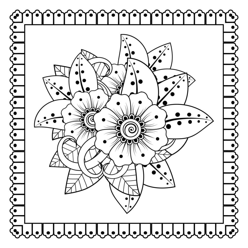 flor mehndi para henna, mehndi, tatuaje, decoración. adorno decorativo en estilo étnico oriental, adorno de doodle, dibujo a mano de contorno. página de libro para colorear. vector