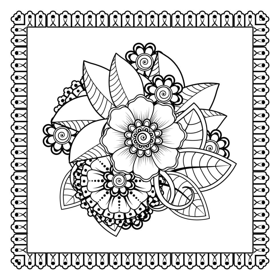 Mehndi flower for henna, mehndi, tattoo, decoration. Decorative ornament in ethnic oriental style, doodle ornament, outline hand draw. Coloring book page. vector