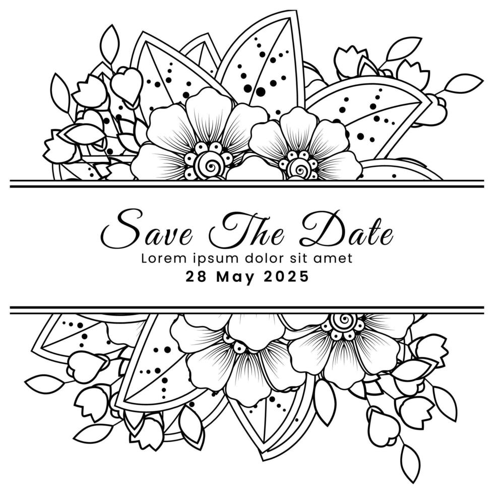Save the date with mehndi flower. decoration in ethnic oriental, doodle ornament. vector