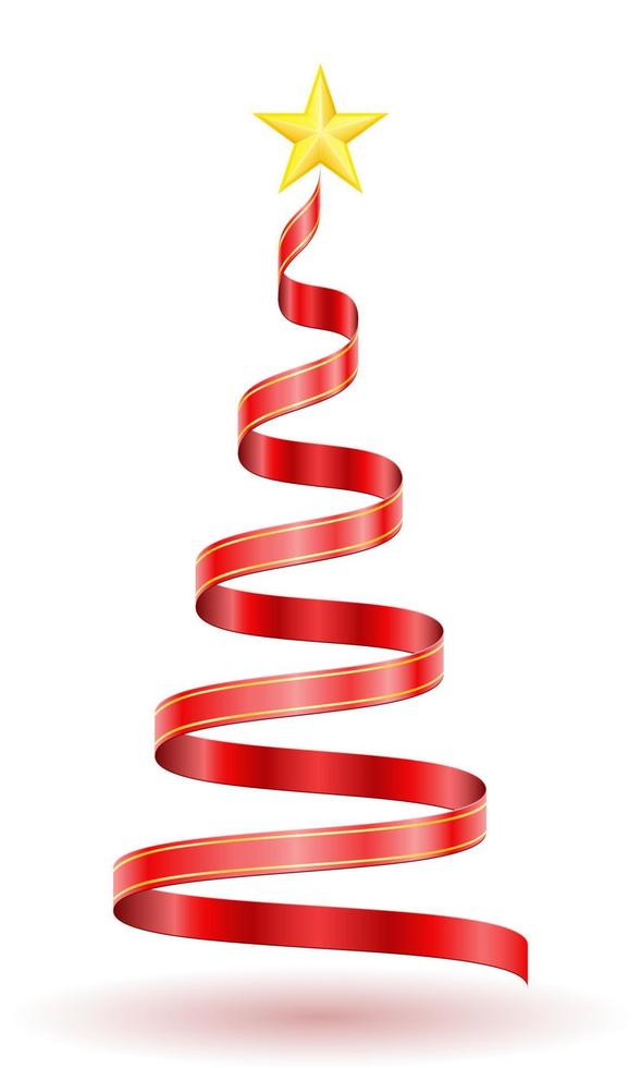 christmas and new year tree made of red ribbons vector illustration isolated on white background