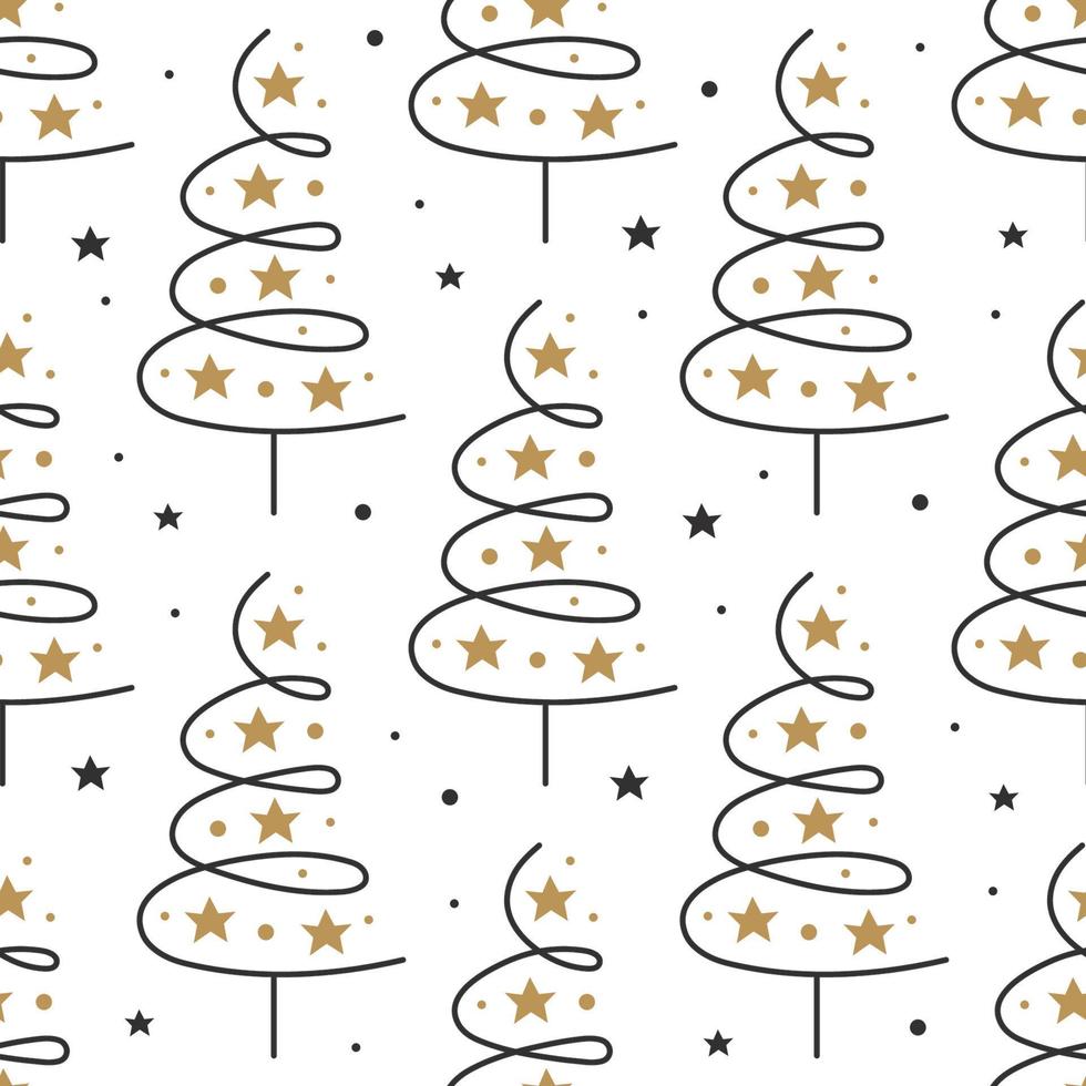 árbol de navidad con decoración estrellas vector arte lineal elemento de doodle año nuevo vacaciones de invierno diseño de tarjeta de felicitación patrones sin fisuras textura color de fondo editable