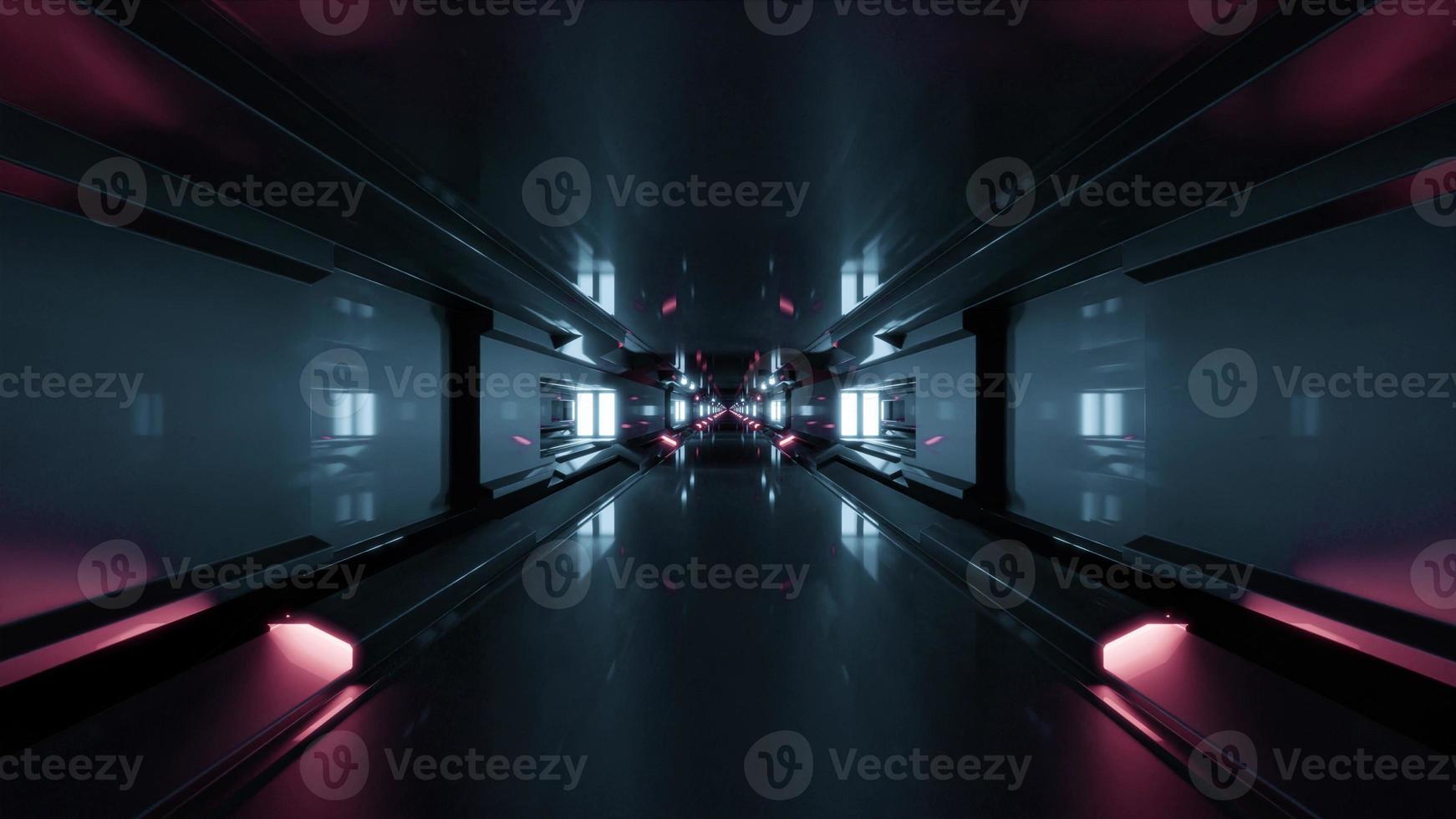 3d illustration of 4K UHD endless sci fi corridor with neon lights photo
