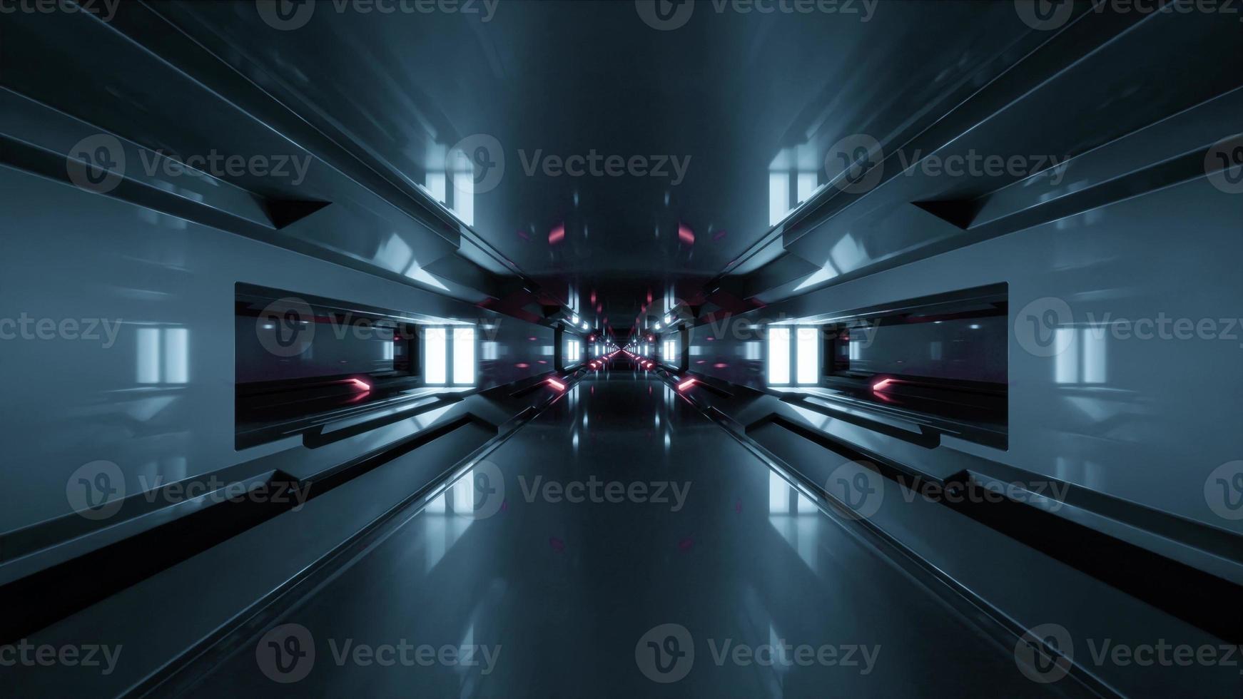 Ilustración 3d del túnel futurista 4k uhd con paredes metálicas foto