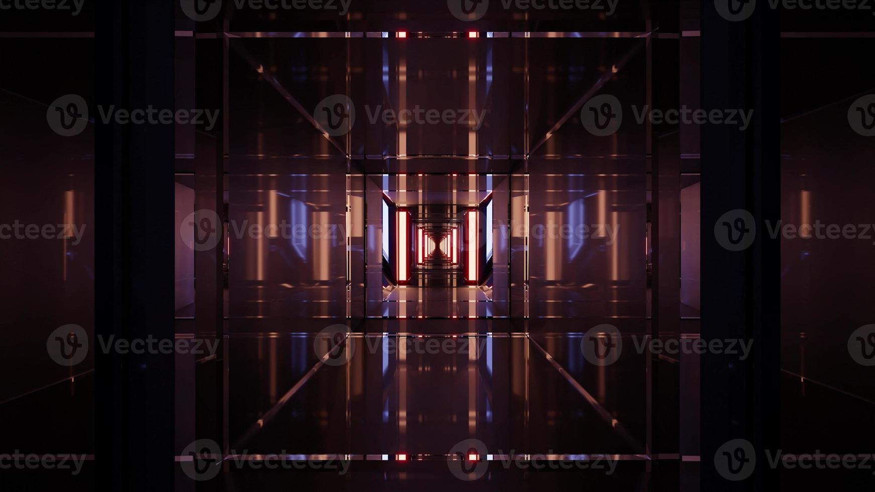 3D illustration of 4K UHD geometric corridor with glowing walls photo