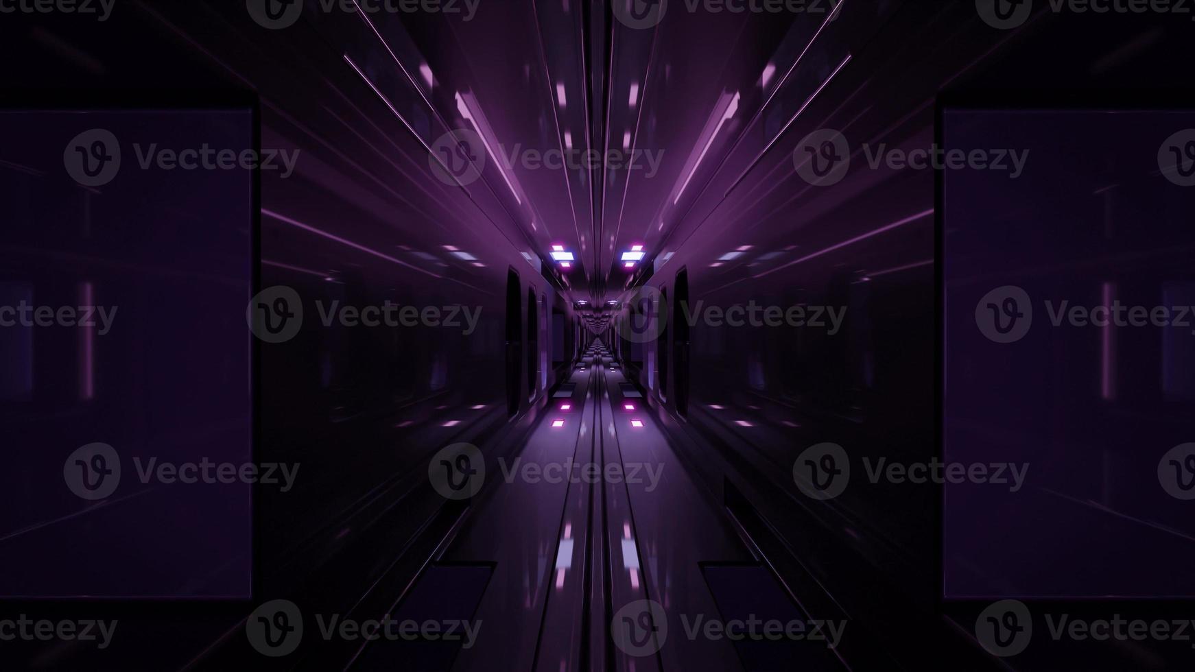 3D illustration of 4K UHD cyberspace with reflecting neon purple lights photo