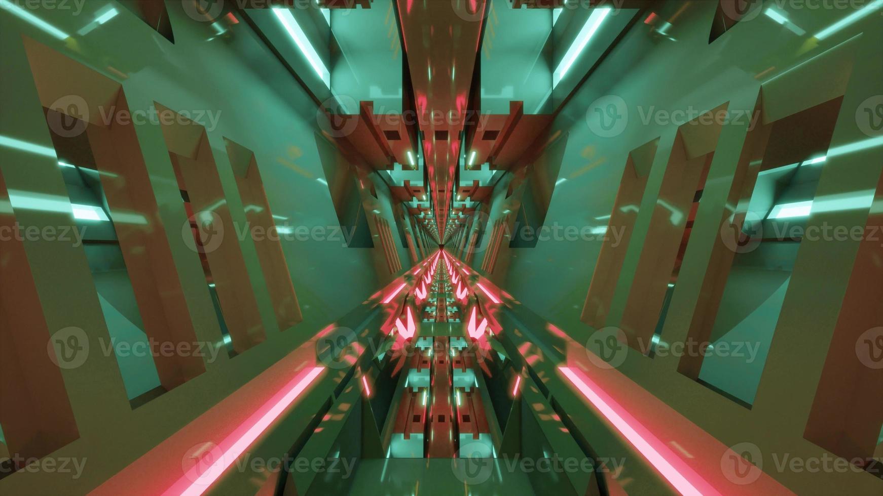 3D illustration of geometric corridor with shiny walls in 4K UHD quality photo