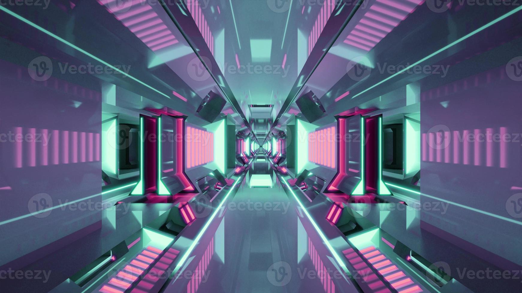 3d illustration of 4K UHD tunnel with glowing neon illumination photo