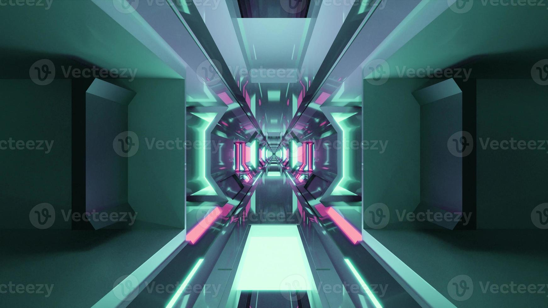 3d illustration with bright green lights in 4K UHD futuristic tunnel photo