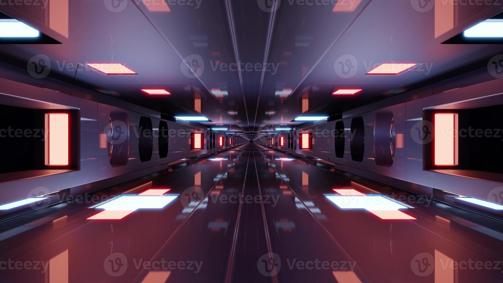 3d illustration of 4K UHD dark corridor with glowing lights photo