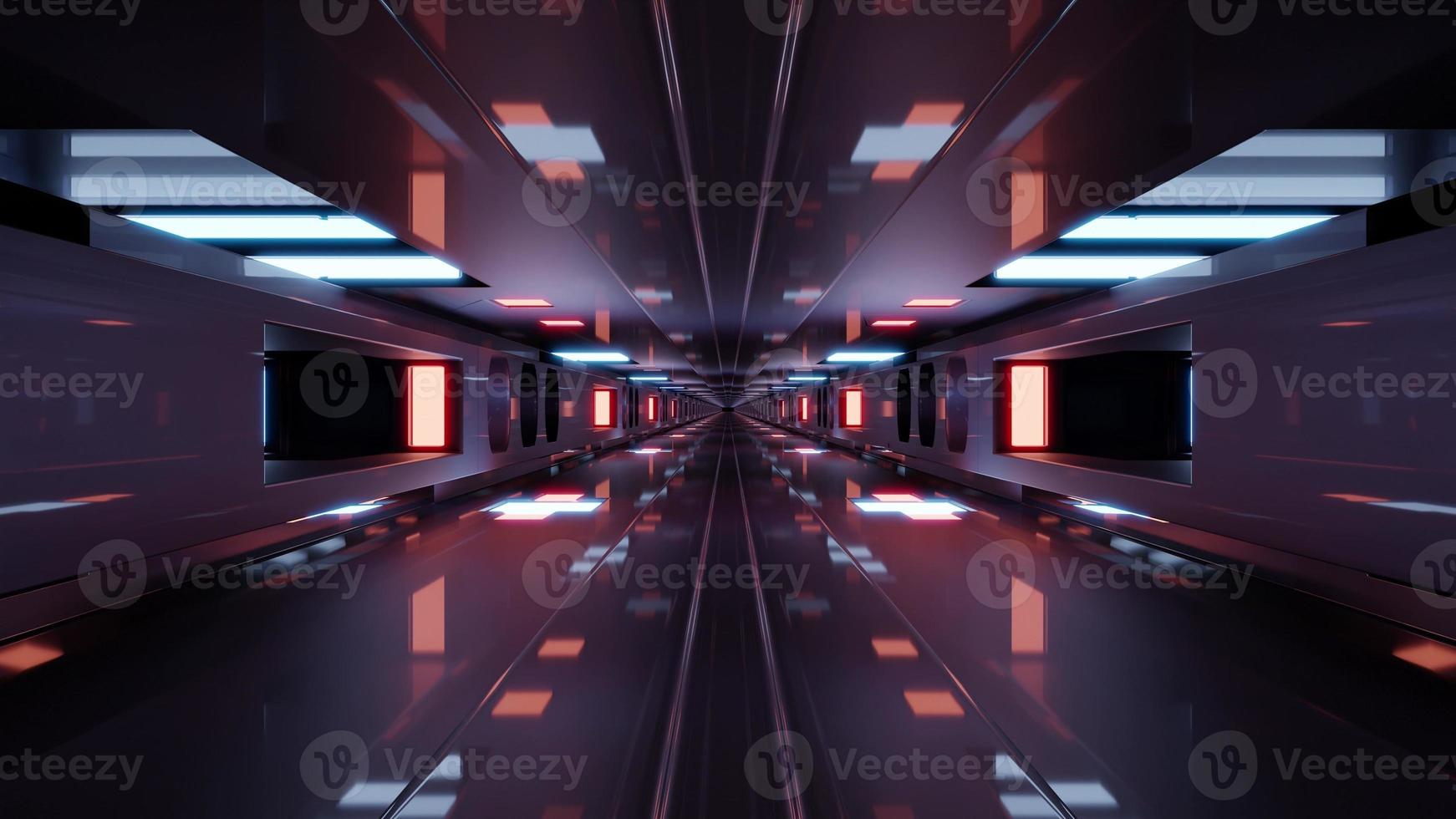 Futuristic 3d illustration with glowing lights in 4K UHD corridor photo