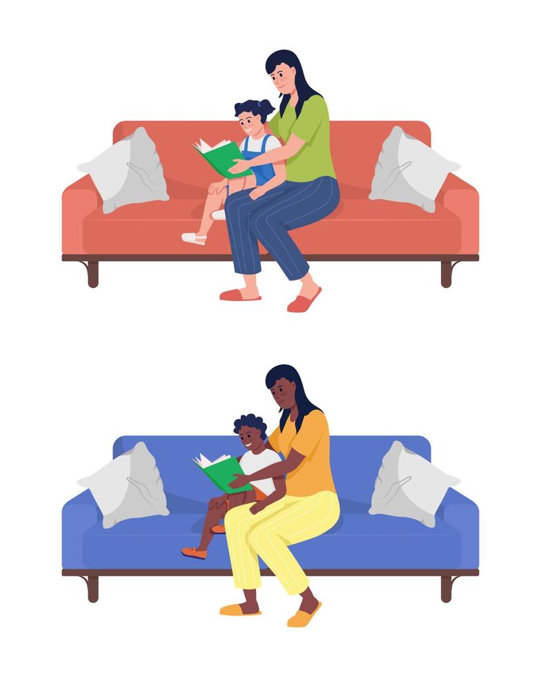 Strengthen maternal bond semi flat color vector characters set