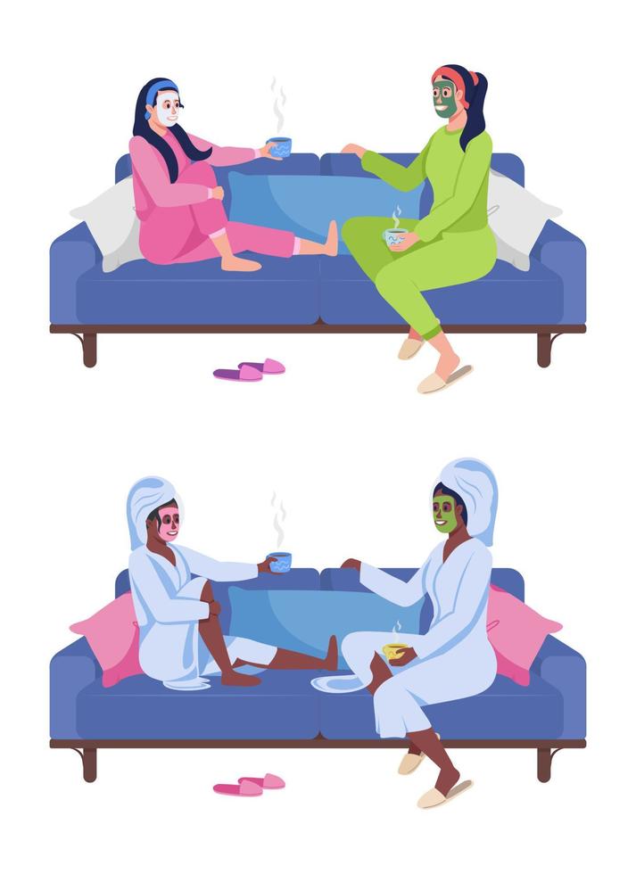 Mother-daughter relationship semi flat color vector characters set