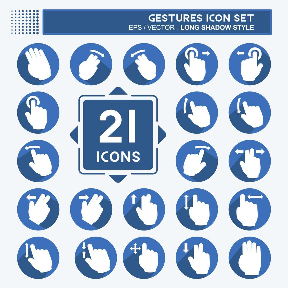 gestos de conjunto de iconos - estilo de sombra larga - ilustración simple, trazo editable vector