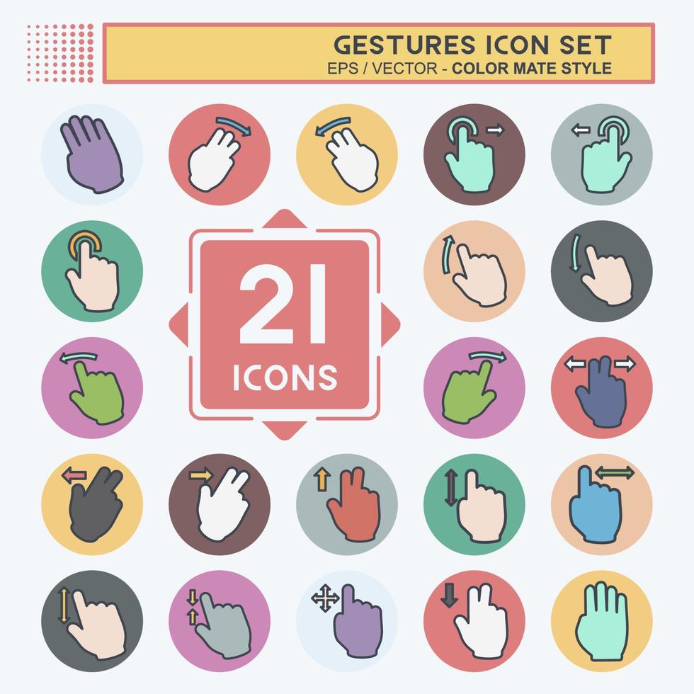 Icon Set Gestures - Color Mate Style - Simple illustration,Editable stroke vector