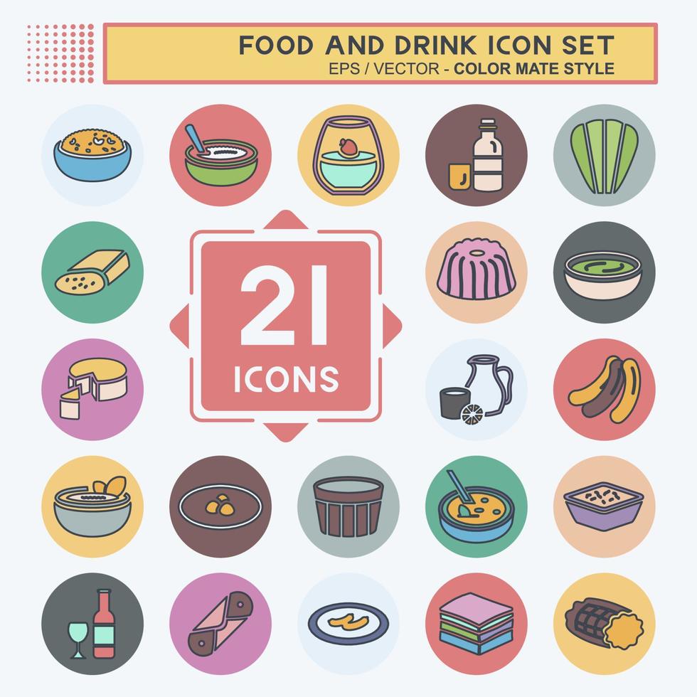 Icon Set Food and Drink - Color Mate Style - Simple illustration,Editable stroke vector