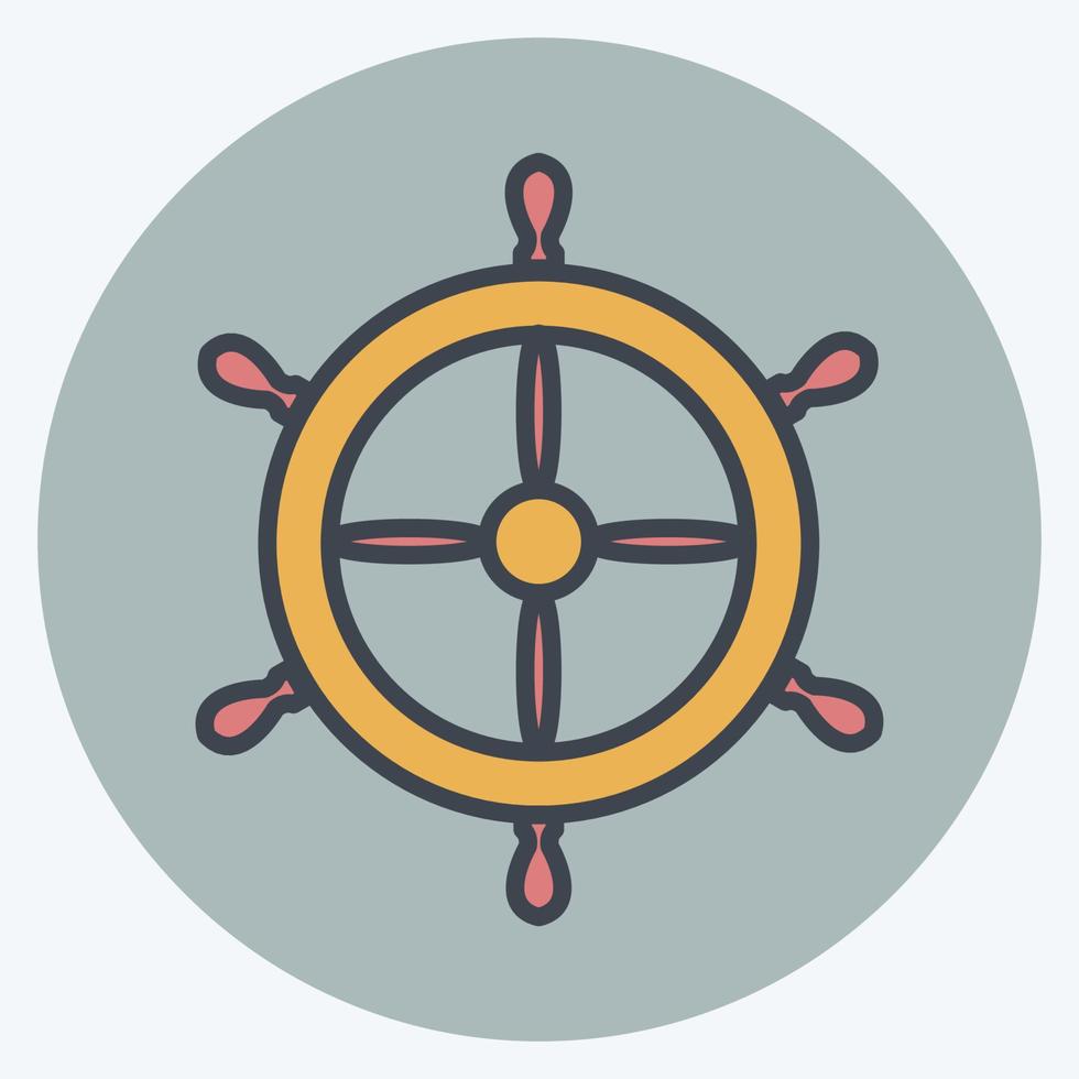 icono de rueda de barco - estilo de color mate - ilustración simple, trazo editable vector