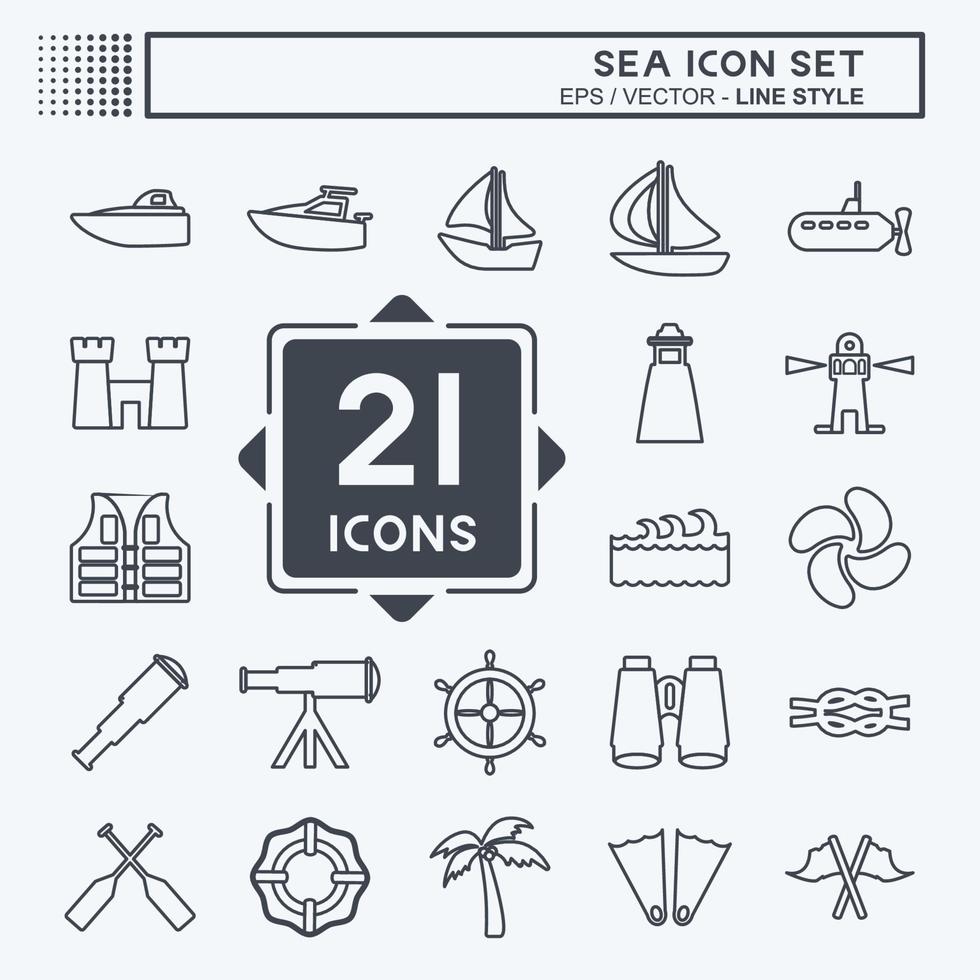 Icon Set Sea - Line Style - Simple illustration,Editable stroke vector