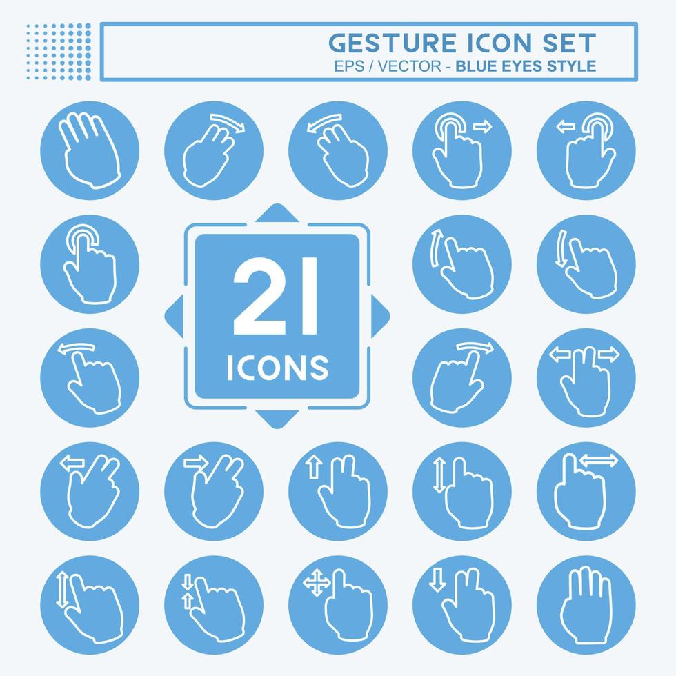 Icon Set Gestures - Blue Eyes Style - Simple illustration,Editable stroke vector