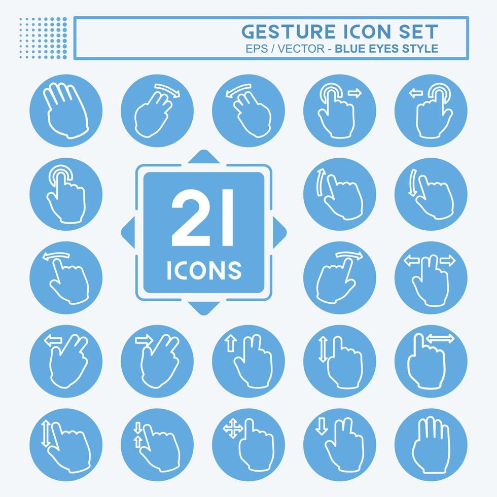 gestos de conjunto de iconos - estilo de ojos azules - ilustración simple, trazo editable vector