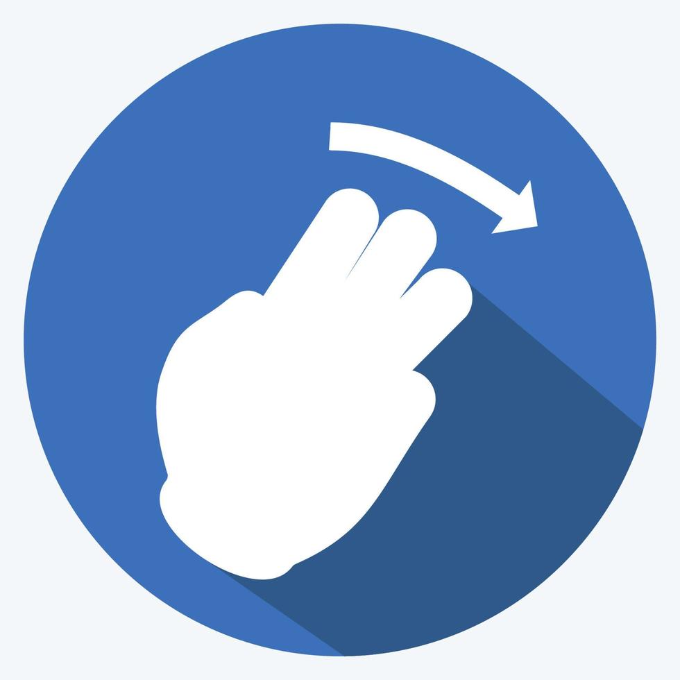 Icon Three Fingers Right - Long Shadow Style - Simple illustration,Editable stroke vector