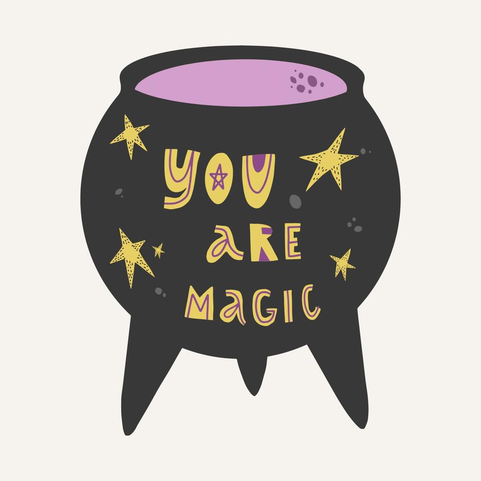 Cute hand drawn magic cauldron illustration. on white background vector