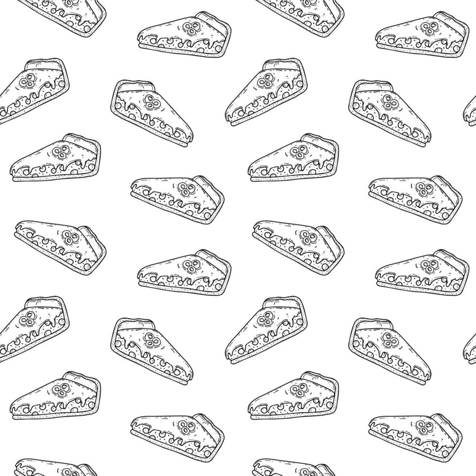 Black and white seamless pattern with detailed drawn blueberry cakes vector