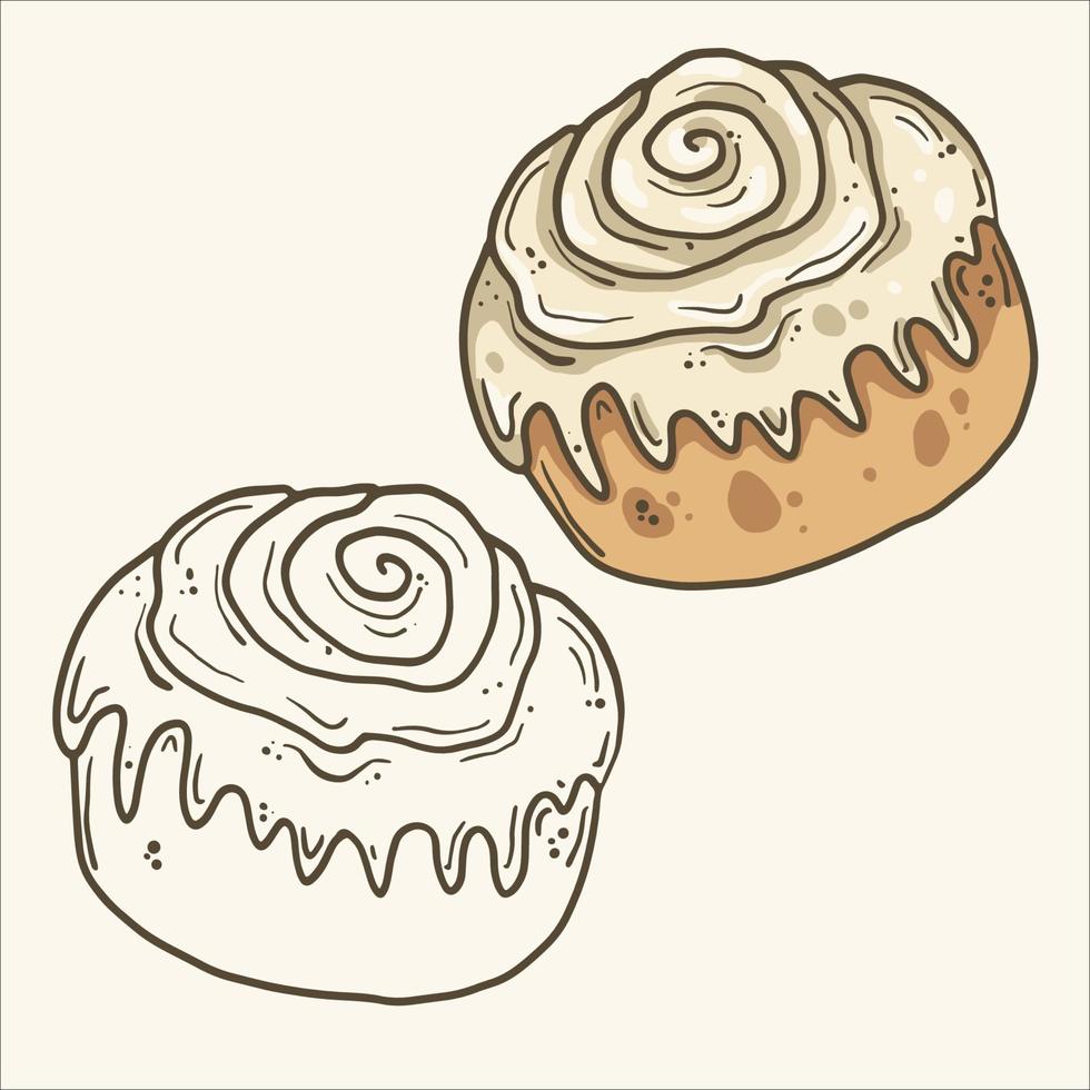 Freshly baked sweet cinnamon bun vector