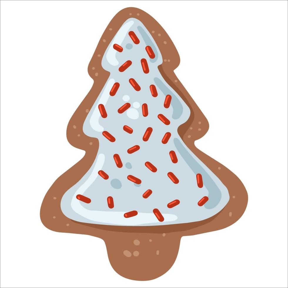 Cute gingerbread new year tree glazed christmas cookie on white background vector