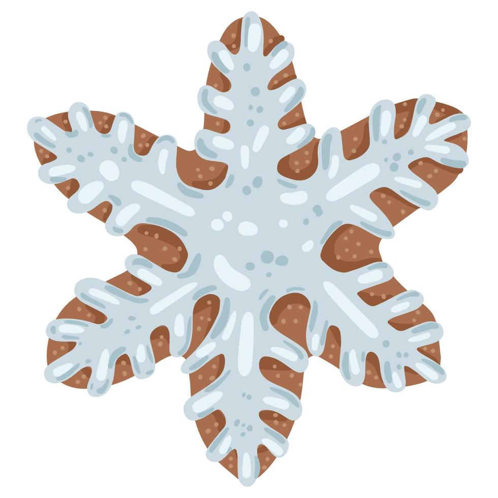 Cute gingerbread snowflake glazed christmas cookie on white background vector