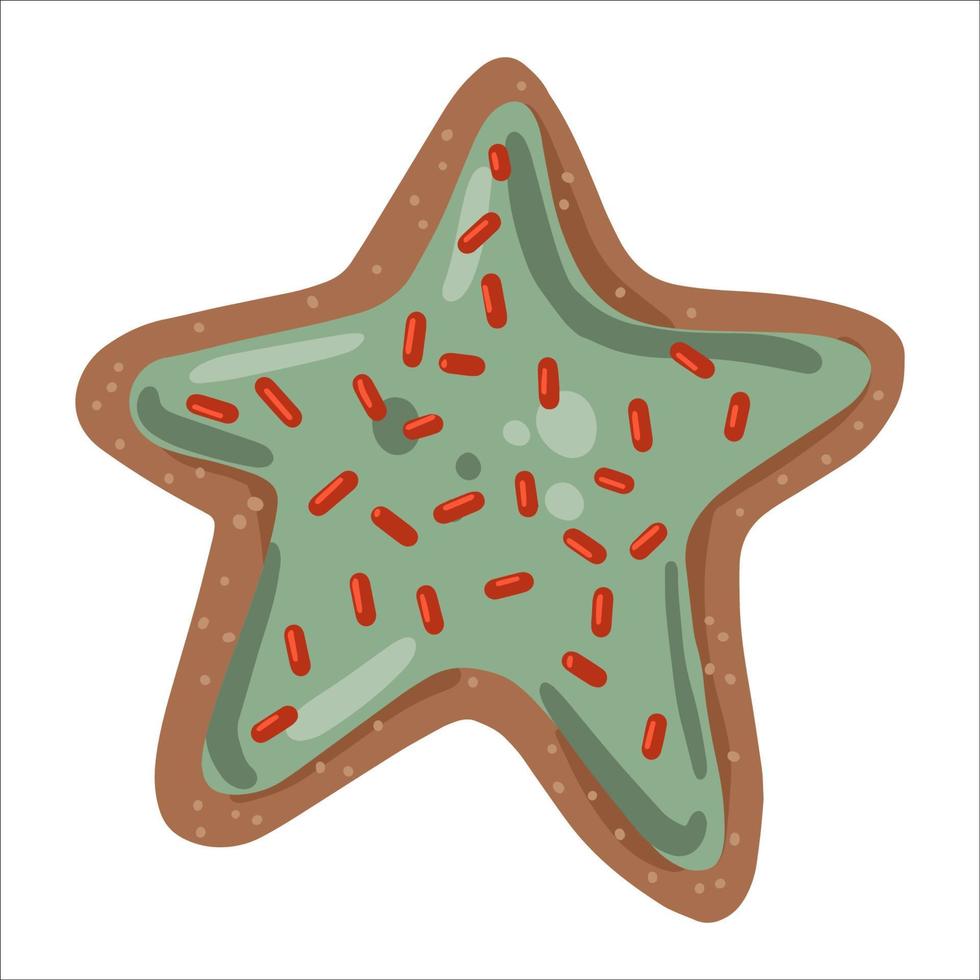 Linda estrella de pan de jengibre esmaltada galleta de Navidad sobre fondo blanco. vector