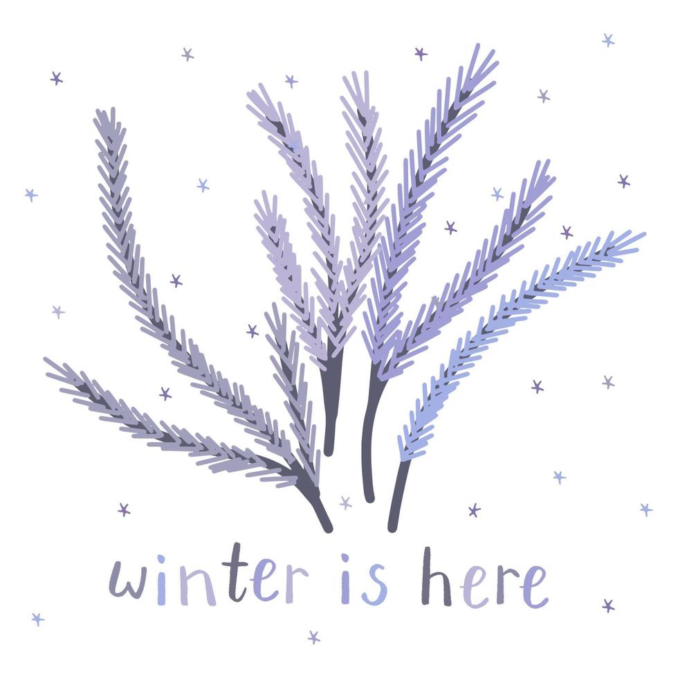 Winter tree branches and snowflakes on white background vector